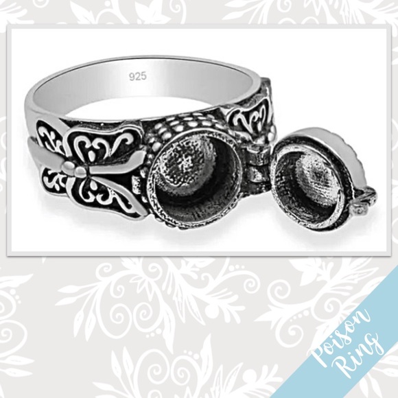 Sun, Heart, Butterfly Vintage-Inspired Silver Artisan Poison Ring, Sizes 6, 7, 8 - Picture 3 of 3